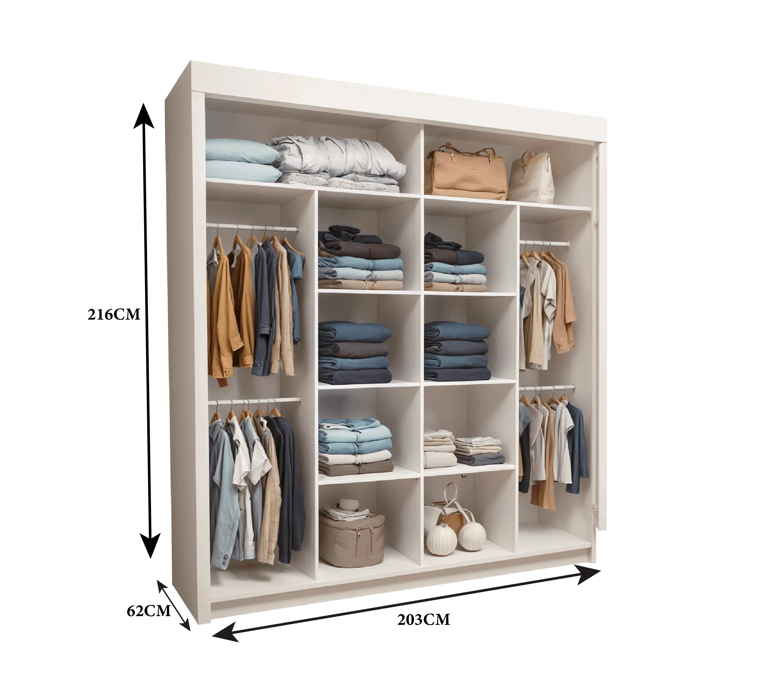 203cm Venice Sliding Door Mirror Wardrobe - Grey, White, and Black - Modern Design - 2 Doors