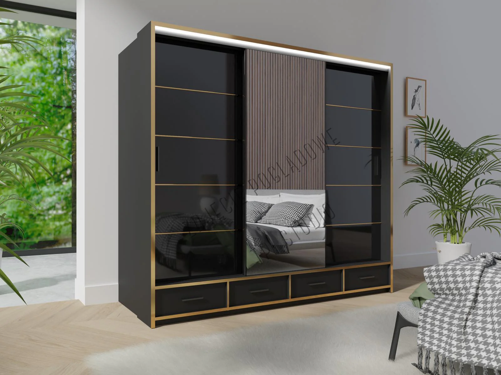 256cm Camden High Gloss Wardrobe