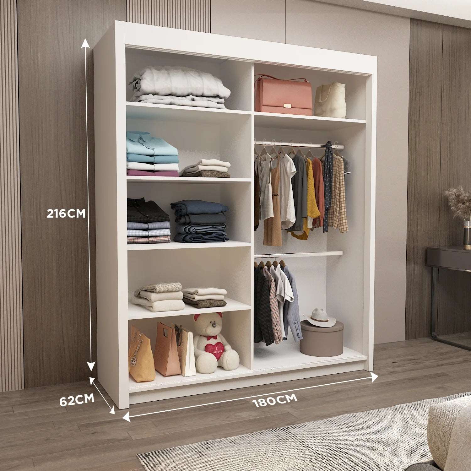 180cm Lyon Mirror Sliding Door Wardrobe - Modern Design,Ample Storage, White/Grey/Black/Oak