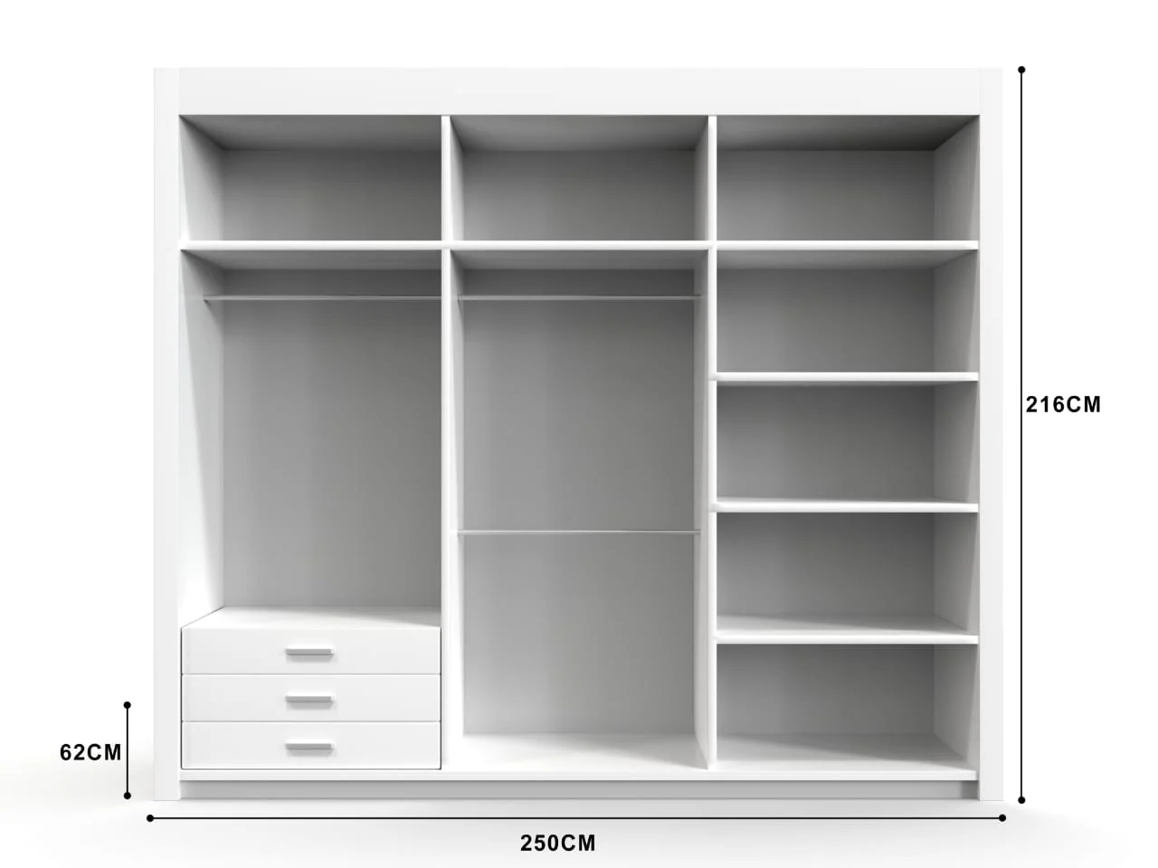 250cm Milan Wardrobe – Stylish Storage with Shelves & Rail
